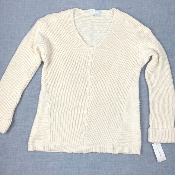 Charter Club Ivory V Neck Cuffed Sweater X-Small - Picture 2 of 6